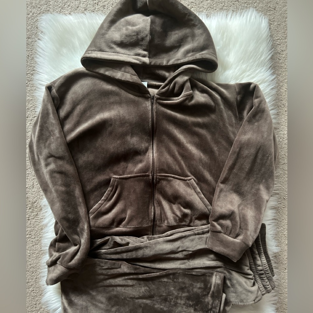 Forever 21 brown velour jumpsuit set Sz M